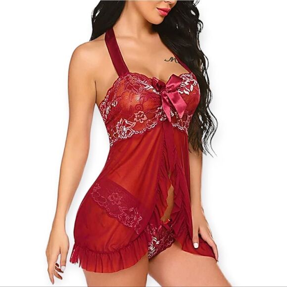 NWT Red Lingerie Set Fashion Women'S Sexy See-Through Lace Embroidered Underwear - Picture 1 of 3
